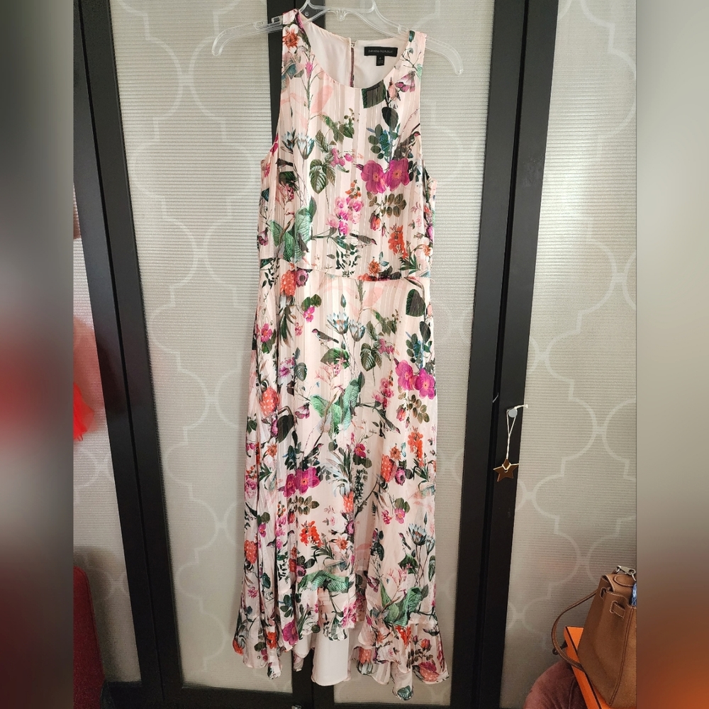 Banana Republic Pink Floral Garden bird silk-like dress bridal bridesmaid dress